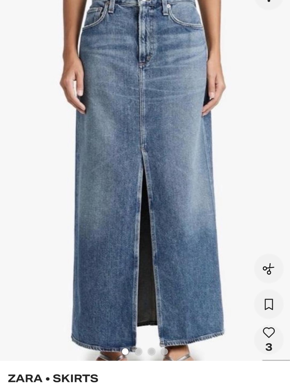 Zara Washed Blue High-Rise Denim Maxi Skirt with Center Front Slit